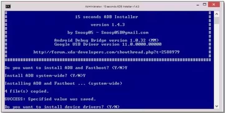 adb-setup.exe running on Windows