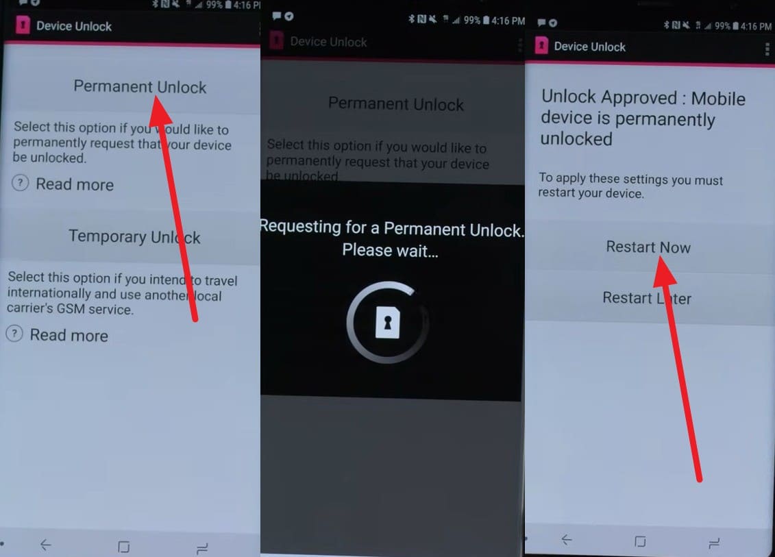 tap unlock and restart option