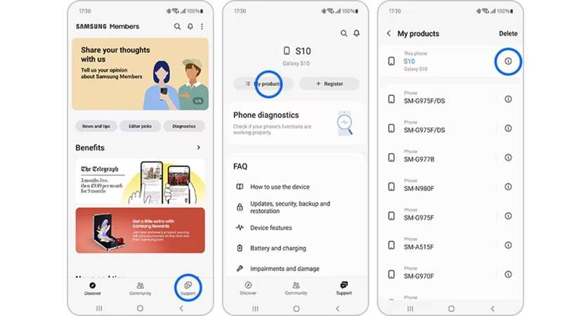 imei displayed on samsung members app
