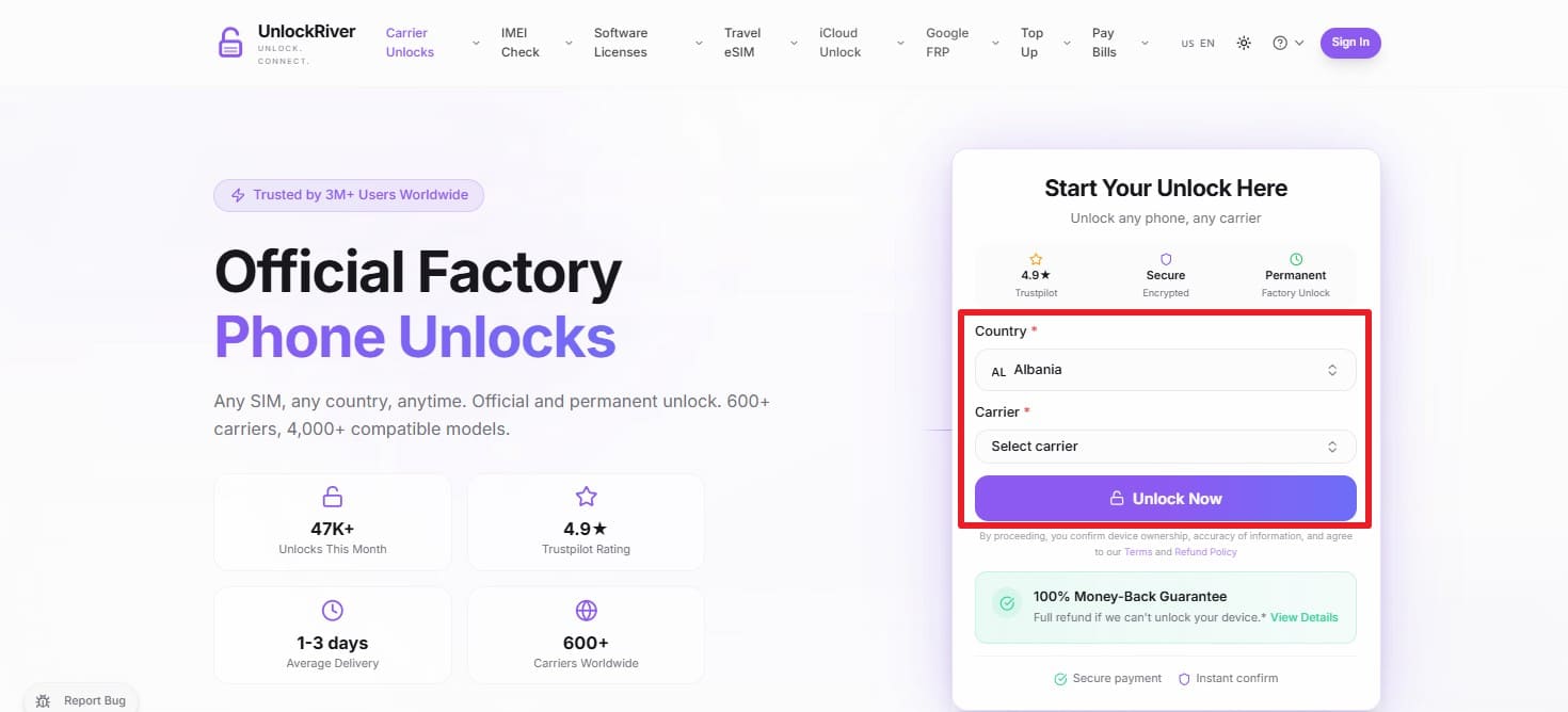 press the unlock now button