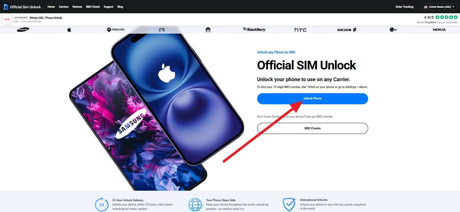 choose unlock phone button