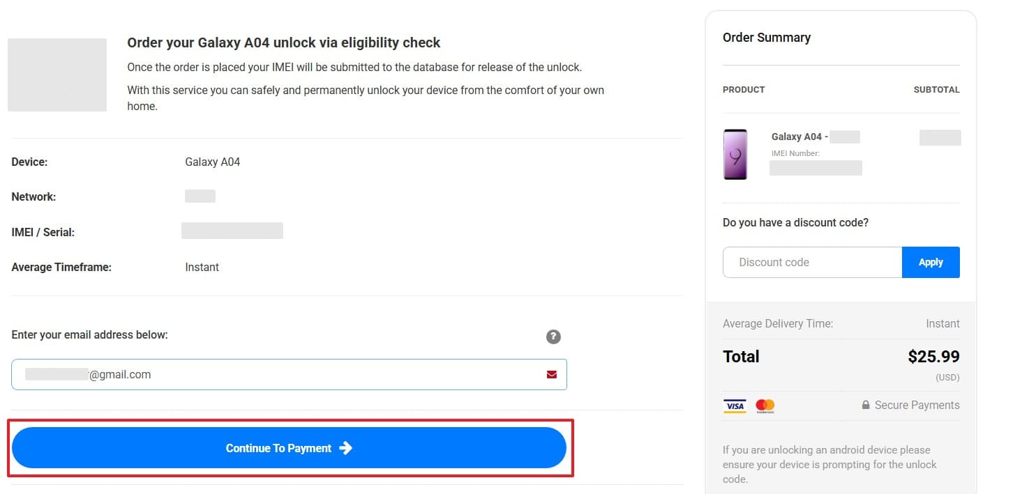 continue the payment method