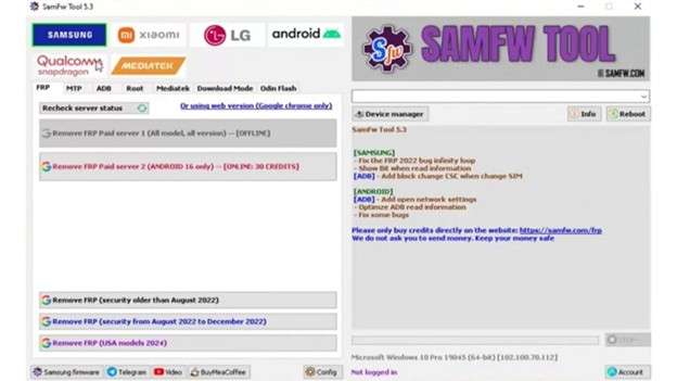 FRP tool bypass samfwinterface
