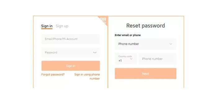 mi account reset password