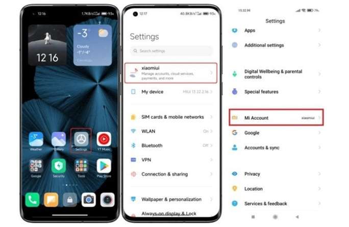 access mi account in settings