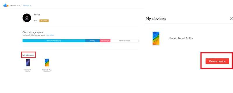 delete device in xiaomi cloud