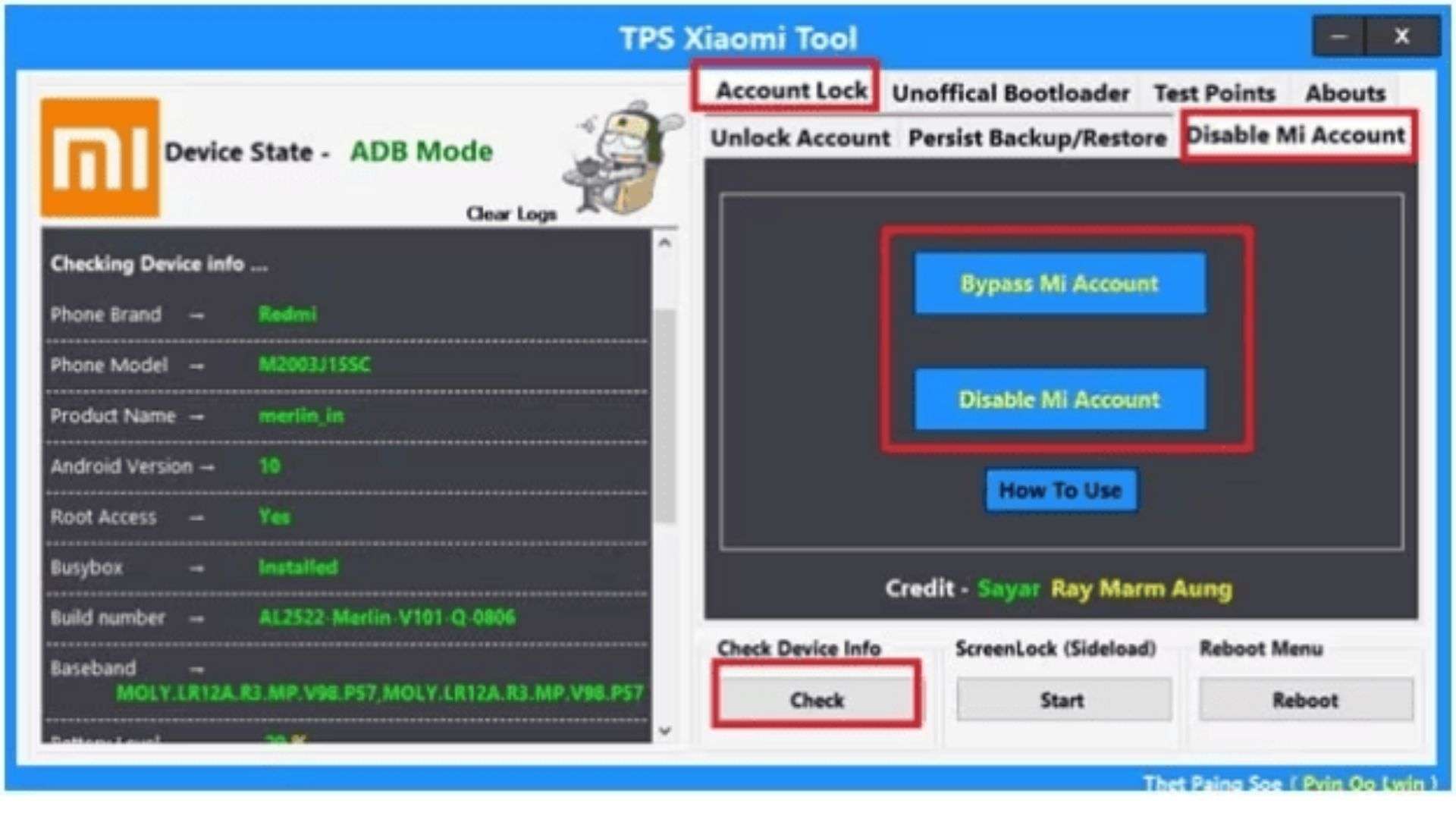 disable mi account in tps xiaomi tool