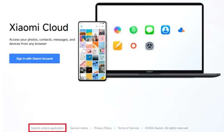 submit unlock application in xiaomi cloud