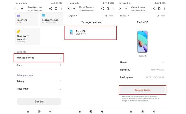 remove device from xiaomi web portal